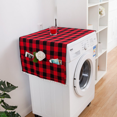 1 buc Husa de praf din bumbac cu imprimeu geometric triunghi gri 30x90cm Husa pentru cuptor cu microunde cu dungi simple Nordic Buzunar cu ciucuri