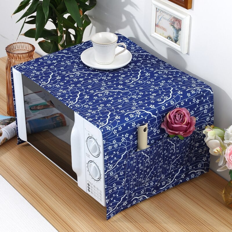 Japan Style Blue Shivering Flower Lines Print Dulkėms atsparus dangtelis mikrobangų krosnelei Dangtis Žuvies žvynai Style Kepimo mašinos Dangtis