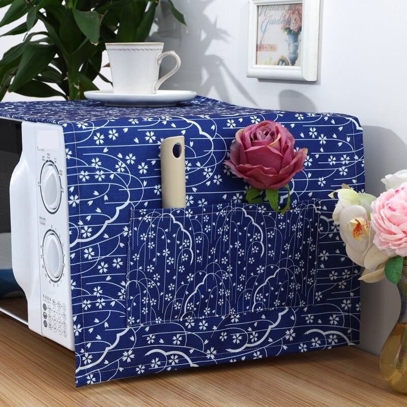 Japan Style Blue Shivering Flower Lines Print Dulkėms atsparus dangtelis mikrobangų krosnelei Dangtis Žuvies žvynai Style Kepimo mašinos Dangtis