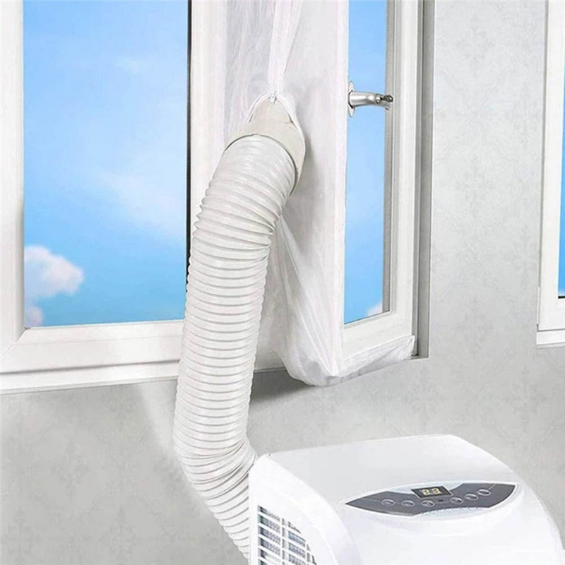 Garnitură de fereastră AirLock pentru aer condiționat portabil, 400 cm de etanșare din pânză flexibilă, placă de etanșare a ferestrei cu fermoar și adeziv rapid