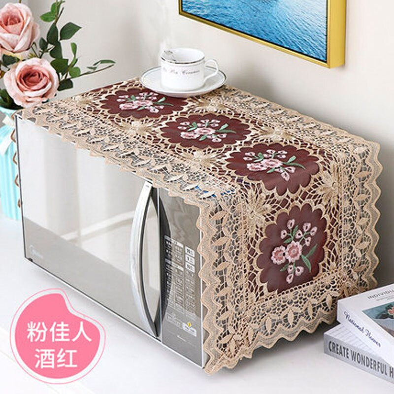 Mikrohullámú sütő burkolatok Porálló csipkeszövetből készült sütővédő burkolat tasakkal konyhai lakberendezési ruha