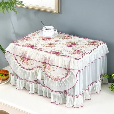 Prenosný kryt na mikrovlnnú rúru s čipkou v štýle pastoračného čipkovaného polyesterového šnúrového okraja, kuchynský riad, núdzový kryt na mikrovlnnú rúru