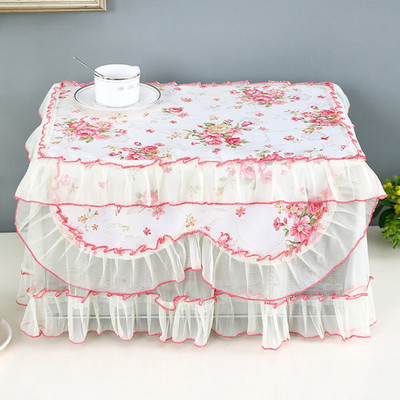 Prenosný kryt na mikrovlnnú rúru s čipkou v štýle pastoračného čipkovaného polyesterového šnúrového okraja, kuchynský riad, núdzový kryt na mikrovlnnú rúru