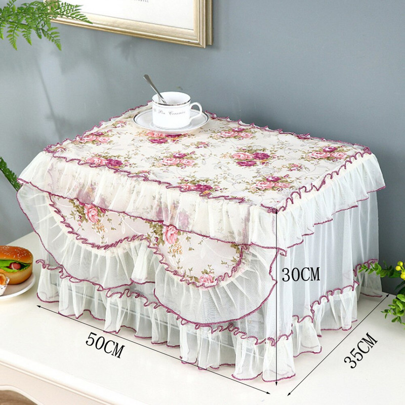 Prenosný kryt na mikrovlnnú rúru s čipkou v štýle pastoračného čipkovaného polyesterového šnúrového okraja, kuchynský riad, núdzový kryt na mikrovlnnú rúru