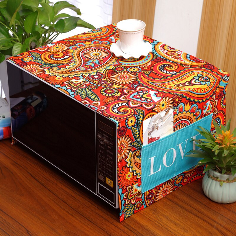 Retro Boho Paisley Vintage kvetinový bavlnený ľanový univerzálny kryt na mikrovlnnú rúru s kosoštvorcovým geometrickým vzorom, kryt na elektrickú rúru