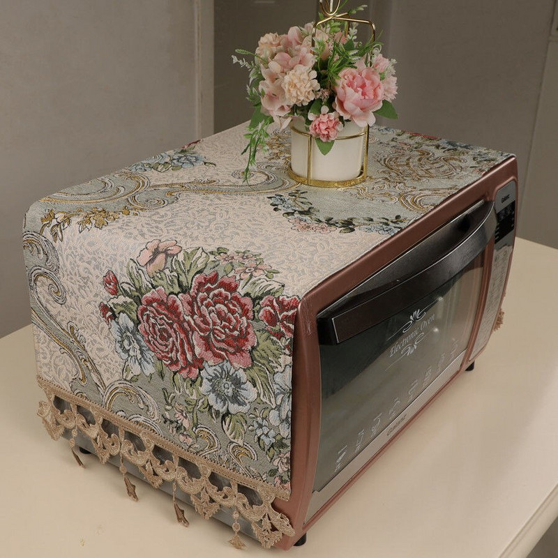 Kryty na mikrovlnné rúry v európskom štýle s kvetinovou výšivkou, prachotesné, kuchynské, olejotesné, viacúčelové, bytové dekorácie