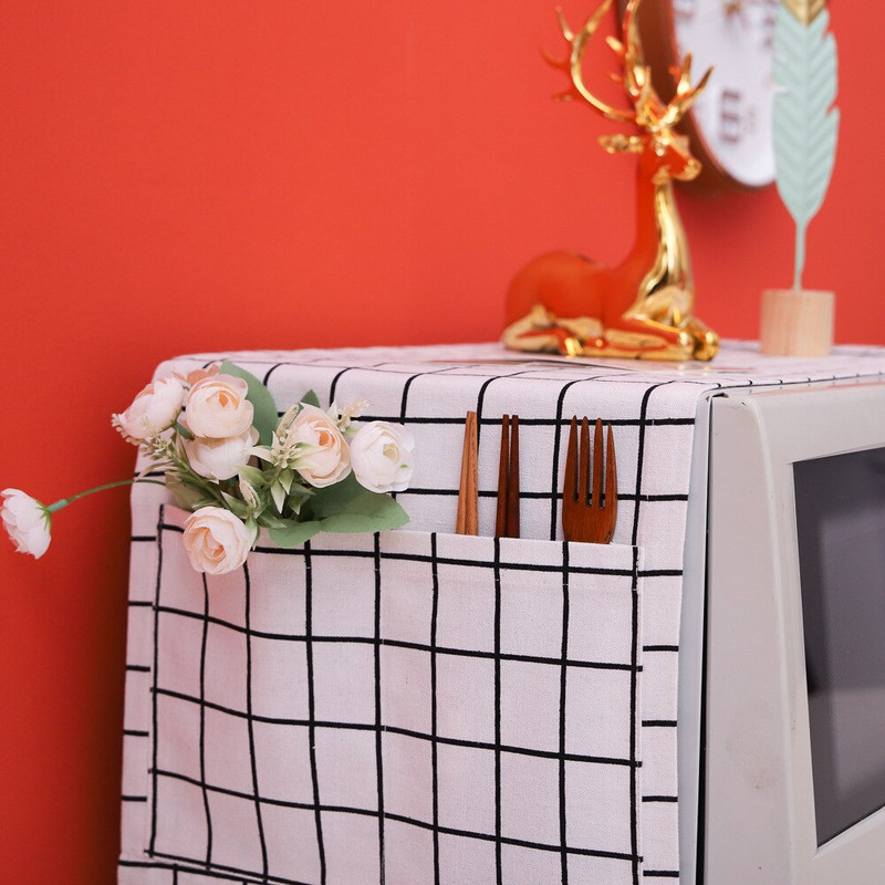 Bavlnený ľanový kryt na mikrovlnnú rúru so strapcami, kuchynské doplnky, dekorácia do kuchyne pre domácnosť, severský kryt na mikrovlnnú rúru