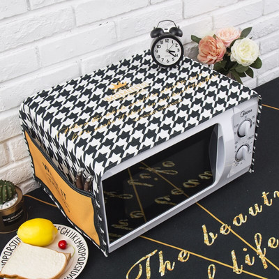 Severský štýl Bavlna a konope čierna biela mriežka Kryt na mikrovlnnú rúru Cobertura para beterraba Cubierta de polvo para horno