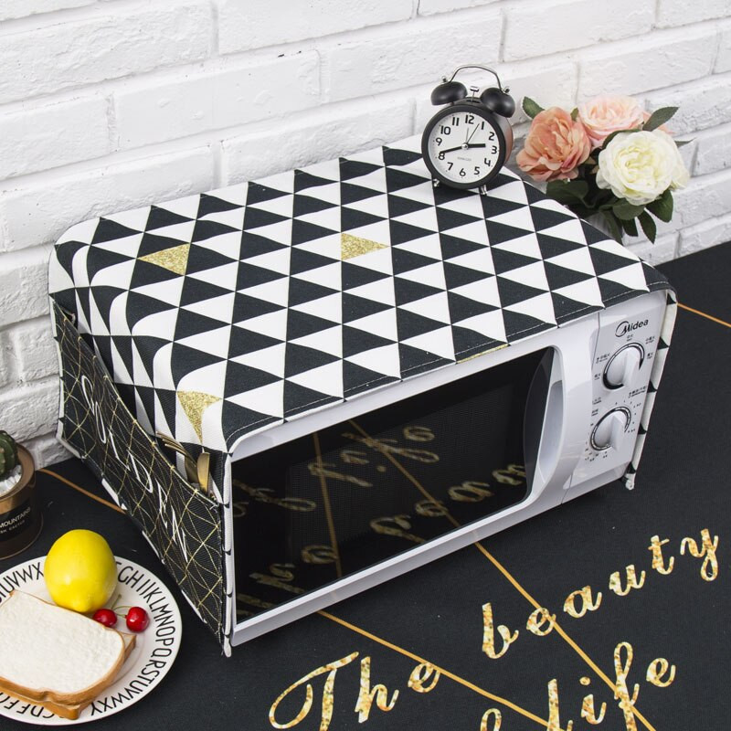 Severský štýl Bavlna a konope čierna biela mriežka Kryt na mikrovlnnú rúru Cobertura para beterraba Cubierta de polvo para horno
