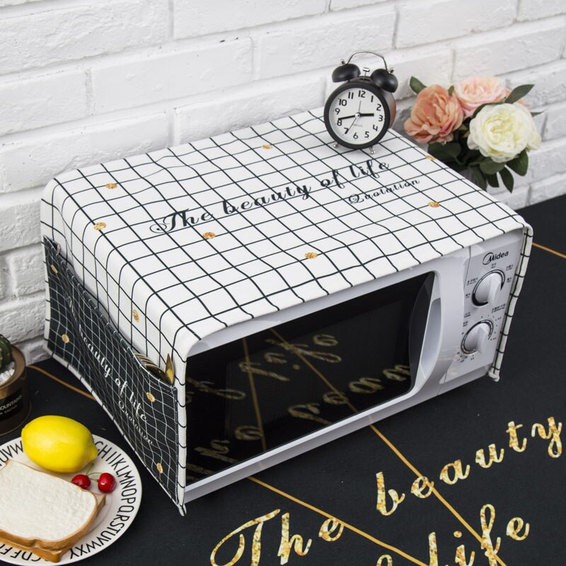 Severský štýl Bavlna a konope čierna biela mriežka Kryt na mikrovlnnú rúru Cobertura para beterraba Cubierta de polvo para horno