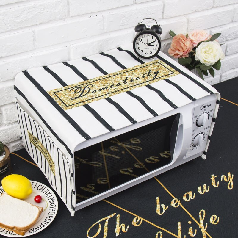 Severský štýl Bavlna a konope čierna biela mriežka Kryt na mikrovlnnú rúru Cobertura para beterraba Cubierta de polvo para horno