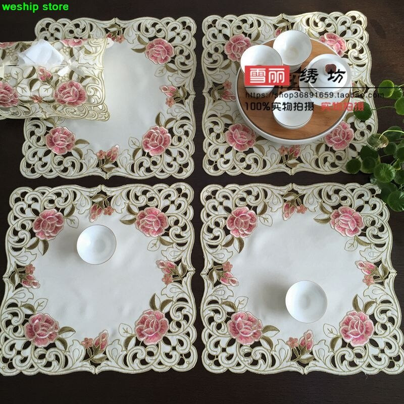 Séria broskyňových ruží Vidiecke látky Umenie Čínska výšivka 40*40cm Obal na mikrovlnnú rúru Obrus Uterák A