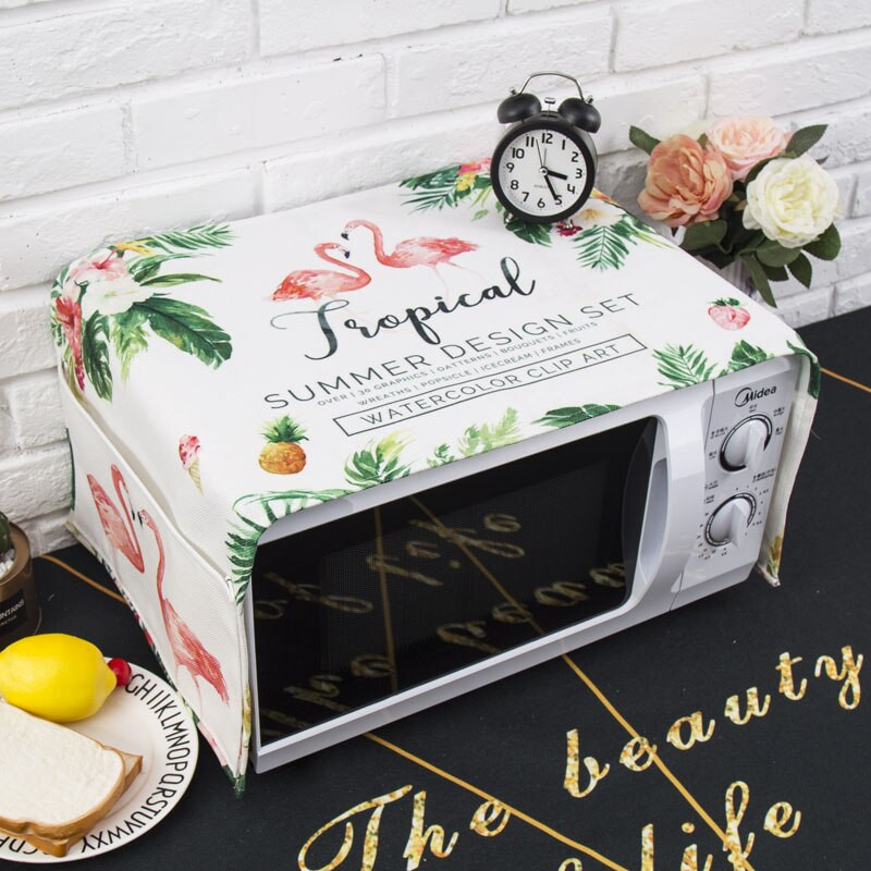 Severský štýl Bavlna a konope Flamingo Protiprachový kryt mikrovlnnej rúry Cobertura para beterraba Cubierta de polvo para horno