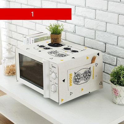 QNBHR Husă din pânză din bumbac și in pentru cuptorul cu microunde din desene animate coreeane Husă din pânză cu pisică pentru cuptor cu microunde Pânză rezistentă la praf pentru decorarea bucătăriei