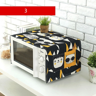 QNBHR Husă din pânză din bumbac și in pentru cuptorul cu microunde din desene animate coreeane Husă din pânză cu pisică pentru cuptor cu microunde Pânză rezistentă la praf pentru decorarea bucătăriei