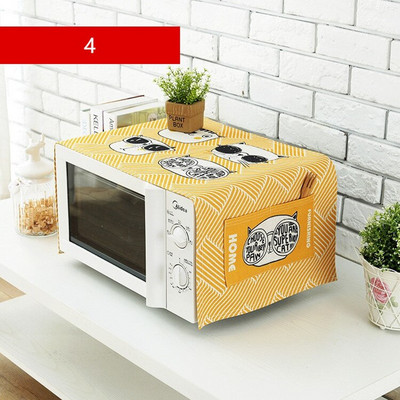 QNBHR Husă din pânză din bumbac și in pentru cuptorul cu microunde din desene animate coreeane Husă din pânză cu pisică pentru cuptor cu microunde Pânză rezistentă la praf pentru decorarea bucătăriei