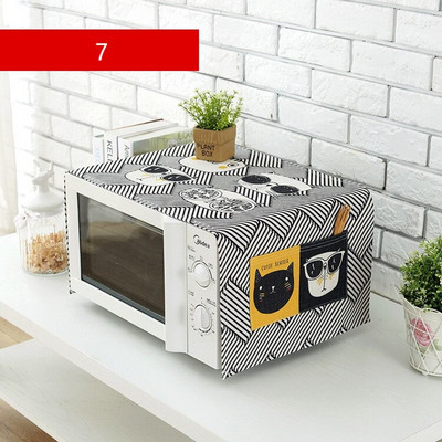 QNBHR Husă din pânză din bumbac și in pentru cuptorul cu microunde din desene animate coreeane Husă din pânză cu pisică pentru cuptor cu microunde Pânză rezistentă la praf pentru decorarea bucătăriei