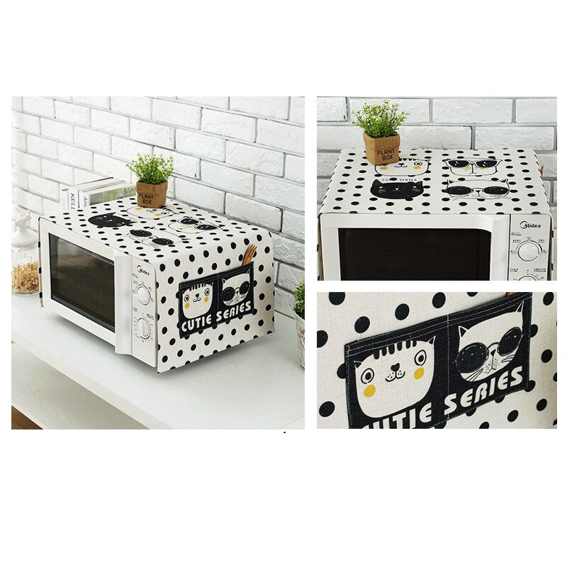QNBHR Husă din pânză din bumbac și in pentru cuptorul cu microunde din desene animate coreeane Husă din pânză cu pisică pentru cuptor cu microunde Pânză rezistentă la praf pentru decorarea bucătăriei