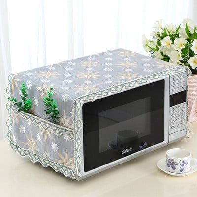 Európsky štýl čipkovaný kryt na mikrovlnnú rúru, kuchynský elektrický sporák, prachotesný kryt, organizér s úložným vreckom