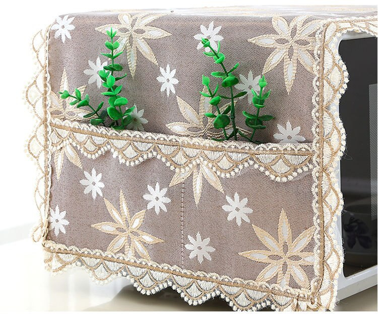 Európsky štýl čipkovaný kryt na mikrovlnnú rúru, kuchynský elektrický sporák, prachotesný kryt, organizér s úložným vreckom