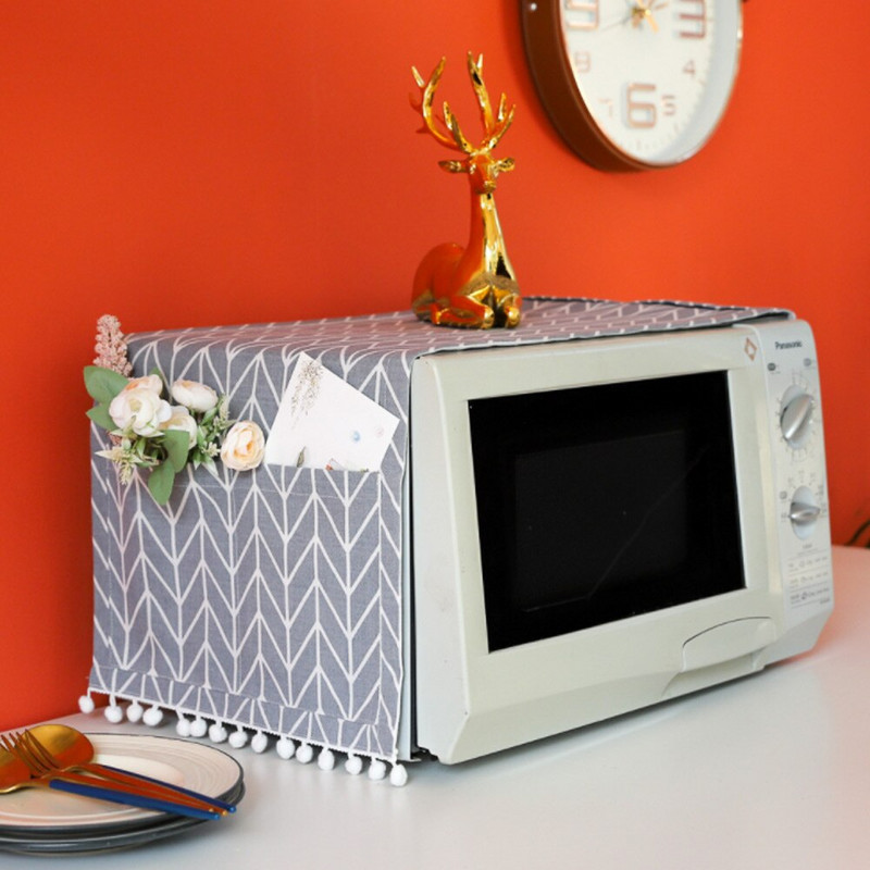 Capac cuptor cu microunde cu ciucuri Husa cuptor cu microunde rezistent la praf Prosop Capac de protectie cuptor electric Accesorii de bucatarie