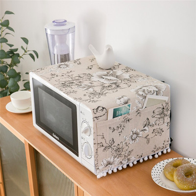 Kryt na mikrovlnnú rúru z nordickej bavlny a ľanu, čierny, ružový, kryt na rúru, vrecko na úschovu vlasových guľôčok, kryt na elektrickú rúru