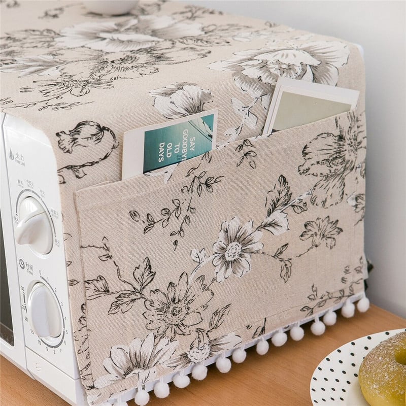 Kryt na mikrovlnnú rúru z nordickej bavlny a ľanu, čierny, ružový, kryt na rúru, vrecko na úschovu vlasových guľôčok, kryt na elektrickú rúru