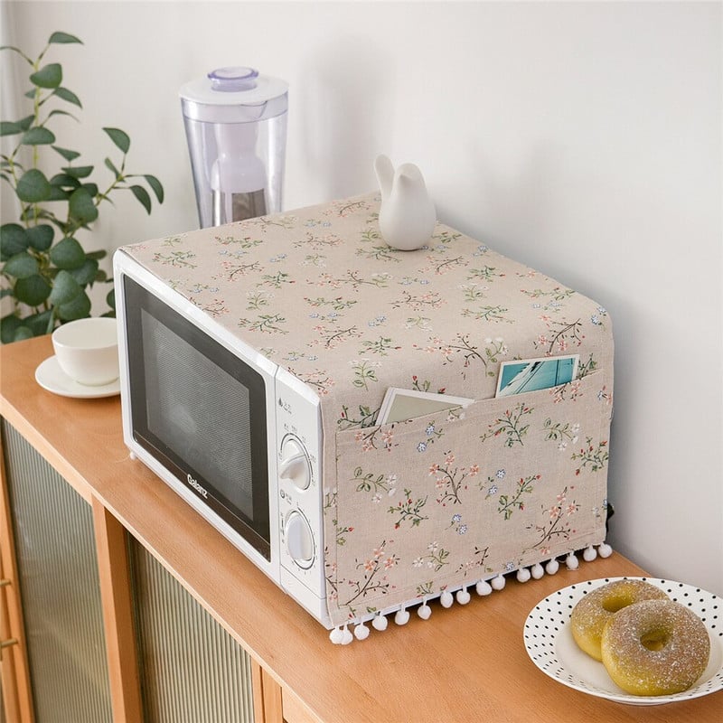 Kryt na mikrovlnnú rúru z nordickej bavlny a ľanu, čierny, ružový, kryt na rúru, vrecko na úschovu vlasových guľôčok, kryt na elektrickú rúru