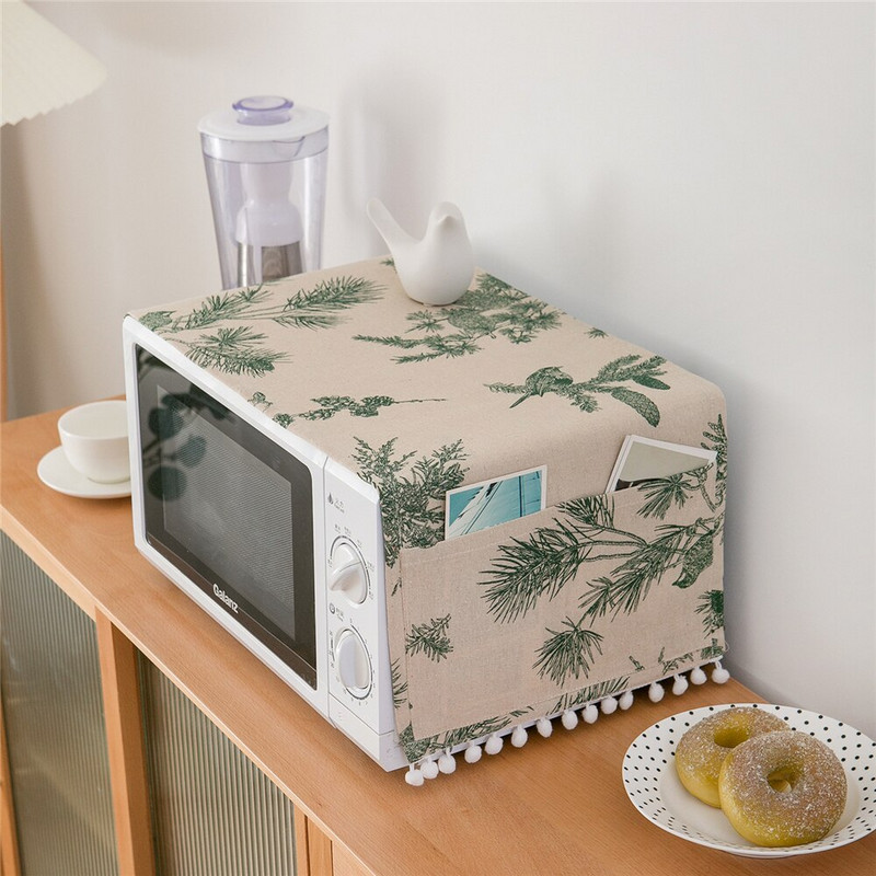 Kryt na mikrovlnnú rúru z nordickej bavlny a ľanu, čierny, ružový, kryt na rúru, vrecko na úschovu vlasových guľôčok, kryt na elektrickú rúru