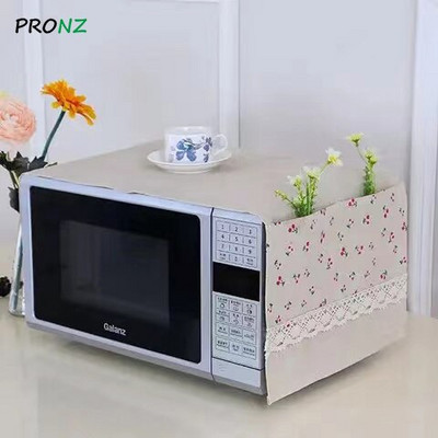 Capac cuptor cu microunde 35 x 100 cm cu 2 pungi Pânză din bumbac rezistentă la praf Stil cu puncte rotunde roz Stil nou romantic