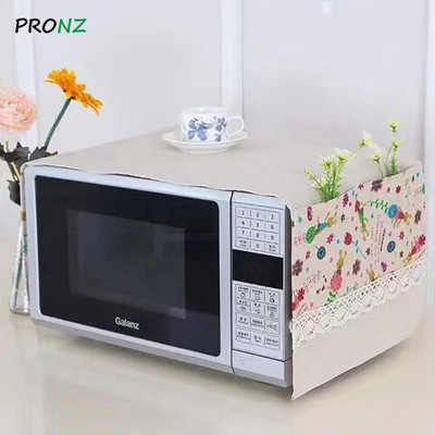 Capac cuptor cu microunde 35 x 100 cm cu 2 pungi Pânză din bumbac rezistentă la praf Stil cu puncte rotunde roz Stil nou romantic