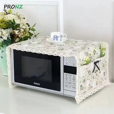 Capac cuptor cu microunde 35 x 100 cm cu 2 pungi Pânză din bumbac rezistentă la praf Stil cu puncte rotunde roz Stil nou romantic