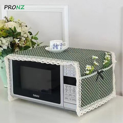 Capac cuptor cu microunde 35 x 100 cm cu 2 pungi Pânză din bumbac rezistentă la praf Stil cu puncte rotunde roz Stil nou romantic