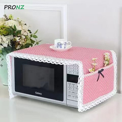 Capac cuptor cu microunde 35 x 100 cm cu 2 pungi Pânză din bumbac rezistentă la praf Stil cu puncte rotunde roz Stil nou romantic