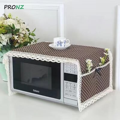 Capac cuptor cu microunde 35 x 100 cm cu 2 pungi Pânză din bumbac rezistentă la praf Stil cu puncte rotunde roz Stil nou romantic