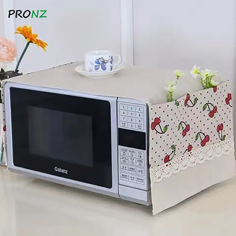 Capac cuptor cu microunde 35 x 100 cm cu 2 pungi Pânză din bumbac rezistentă la praf Stil cu puncte rotunde roz Stil nou romantic