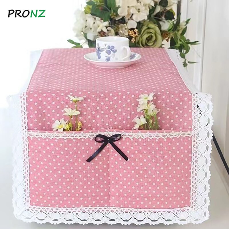 Capac cuptor cu microunde 35 x 100 cm cu 2 pungi Pânză din bumbac rezistentă la praf Stil cu puncte rotunde roz Stil nou romantic