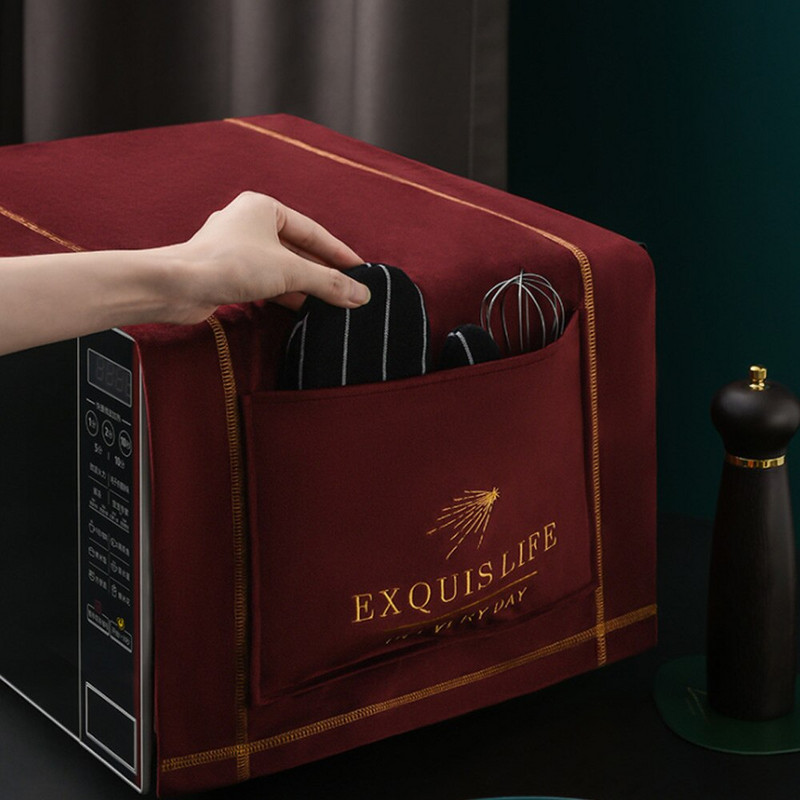 Kryt na mikrovlnnú rúru, kryt na uterák, kryt na elektrickú rúru s dvojitým vreckom, olejoodolný zamatový kryt na mikrovlnnú rúru, kuchynské príslušenstvo