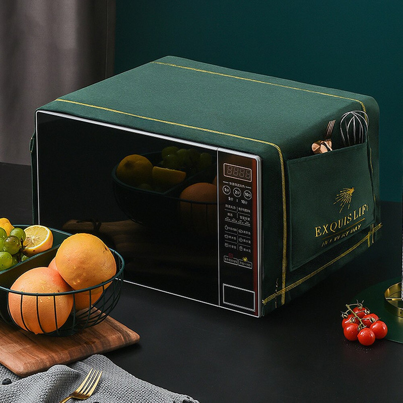 Kryt na mikrovlnnú rúru, kryt na uterák, kryt na elektrickú rúru s dvojitým vreckom, olejoodolný zamatový kryt na mikrovlnnú rúru, kuchynské príslušenstvo