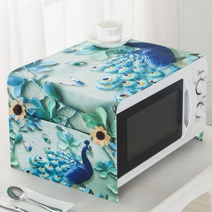 Severský hrubý bavlnený domáci textil Deluxe pávový kryt do mikrovlnnej rúry, vodeodolný a olejuvzdorný kryt, bytová dekorácia
