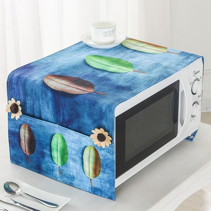Severský hrubý bavlnený domáci textil Deluxe pávový kryt do mikrovlnnej rúry, vodeodolný a olejuvzdorný kryt, bytová dekorácia