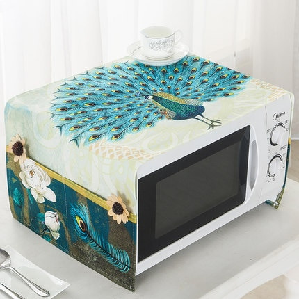 Severský hrubý bavlnený domáci textil Deluxe pávový kryt do mikrovlnnej rúry, vodeodolný a olejuvzdorný kryt, bytová dekorácia