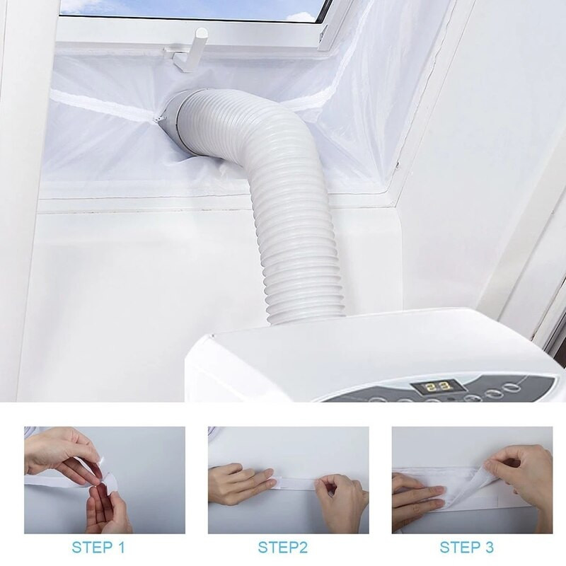 3/4m tesniaca látka na okno Airlock, biela, tesniace príslušenstvo na kryt klimatizácie, mäkké tesnenie, flexibilná látková prepážka