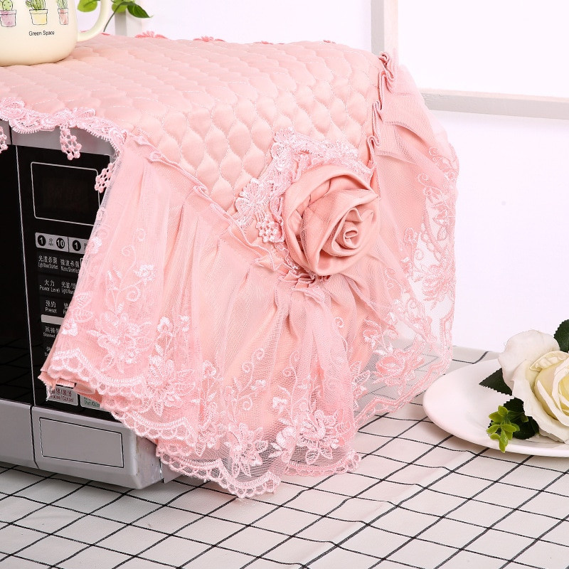 Kryty na rúry odolné proti oleju, prachotesné, s nálepkou s ružovým kvetom a čipkou pre kuchynské dekorácie