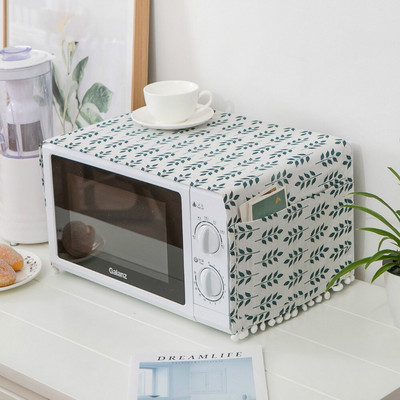 Nordický geometrický ľanový kryt na mikrovlnnú rúru, kryt na rúru s vreckom, vlasová guľa, vrchný kryt na elektrickú rúru, úložný priestor pre domácnosť