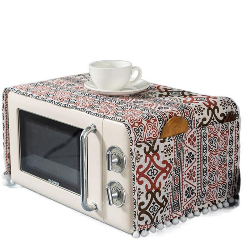 Domácnosť Bavlnený ľan Retro mikrovlnný kryt proti prachu kryt uterák rúra kryt proti zanášaniu mikrovlnný kryt kuchynské doplnky