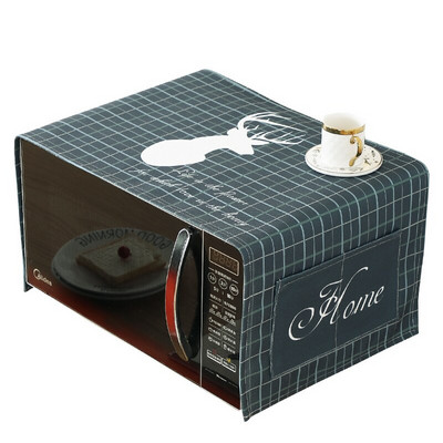 Geometrické bavlnené ľanové kryty na mikrovlnnú rúru, kryty na mikrovlnnú rúru s dvojitými vreckami, kuchynské doplnky do mikrovlnnej rúry