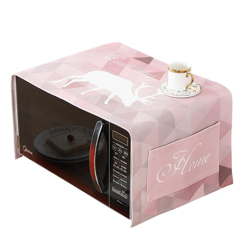 Geometrické bavlnené ľanové kryty na mikrovlnnú rúru, kryty na mikrovlnnú rúru s dvojitými vreckami, kuchynské doplnky do mikrovlnnej rúry