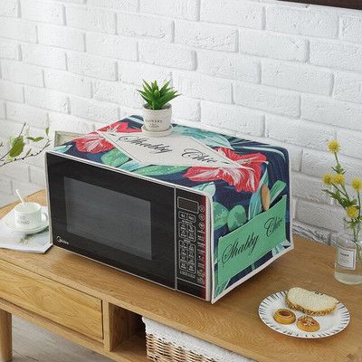 Ľanový obal odolný voči prachu a oleju s vreckami, potlač Floras, dekorácia na ochranu pekáča v mikrovlnnej rúre FC115