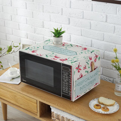 Ľanový obal odolný voči prachu a oleju s vreckami, potlač Floras, dekorácia na ochranu pekáča v mikrovlnnej rúre FC115